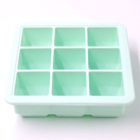 1pc Silicone Ice Tray; Food Grade Silicone Ice Cube Ice Box With Lid; Ice Mold For Complementary Food (Color: 9 Ice Trays With Lid-Mint Green)